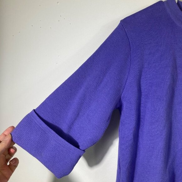 Womens Vintage Evie 3/4 Sleeve Button Cardigan Sweater Belt Detail Purple M Cott - Picture 5 of 9